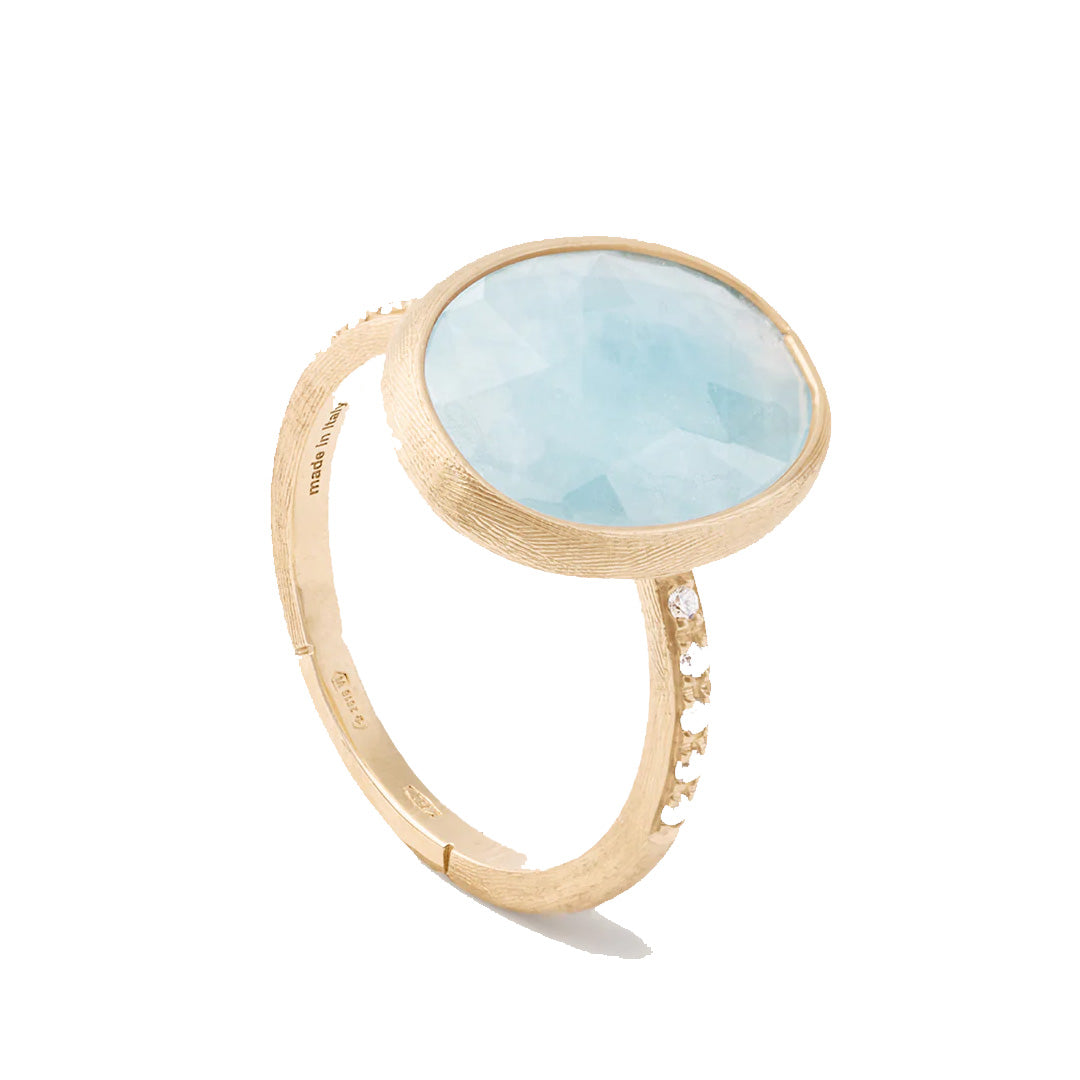 Marco Bicego 18K Yellow Gold Siviglia Aquamarine Ring with Diamond Pave Shank