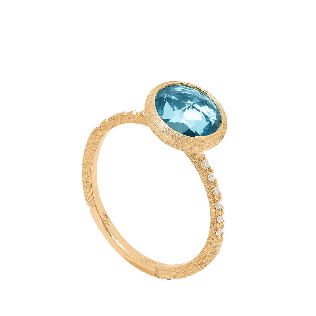 Marco Bicego 18K Yellow Gold Blue Topaz Ring with Diamond Pavé Shank