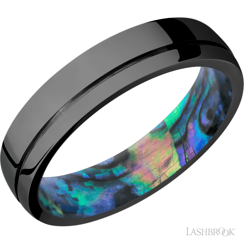 Zirconium 5MM Band with an Abalone Sleeve