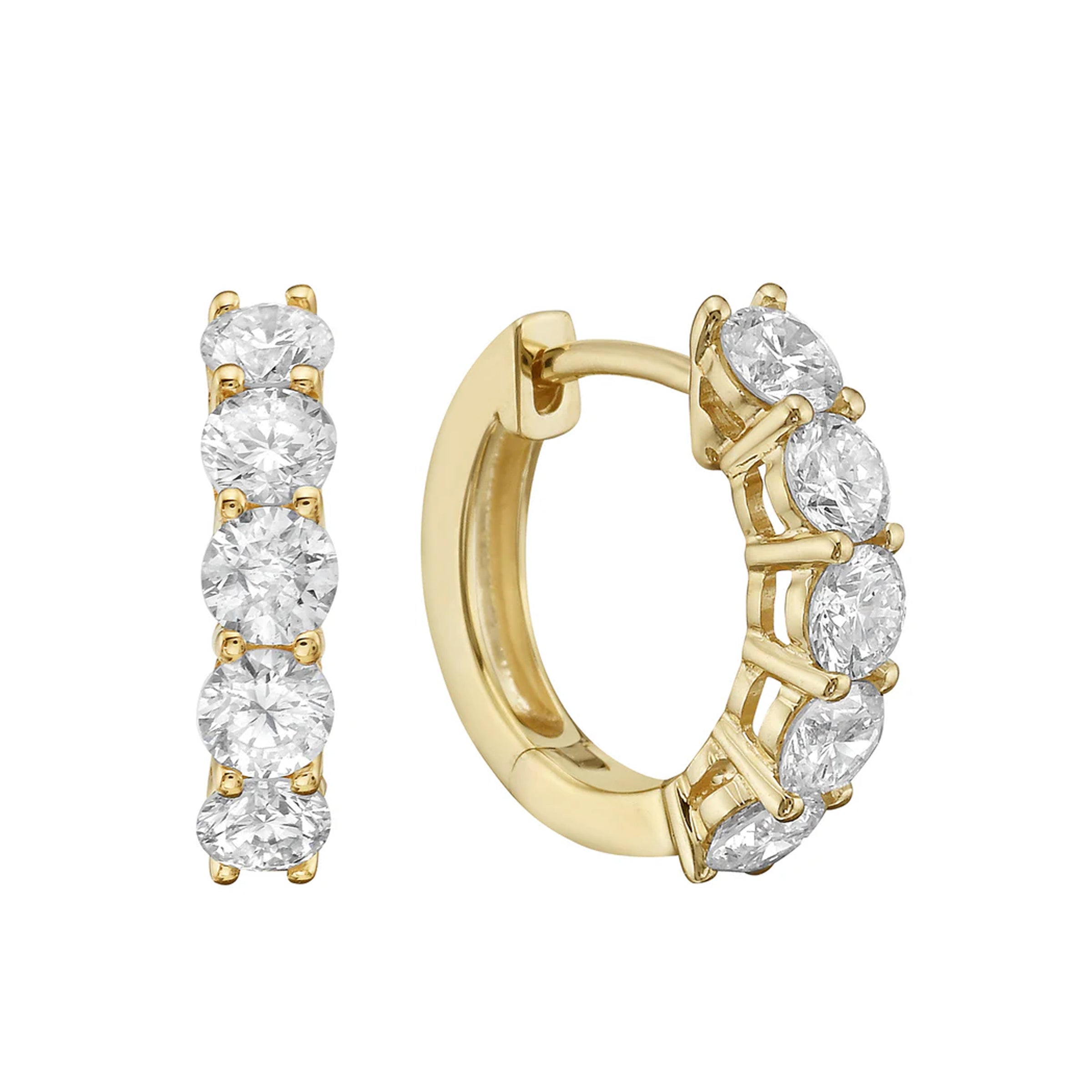 14K Yellow Gold  Diamond Huggie Earrings