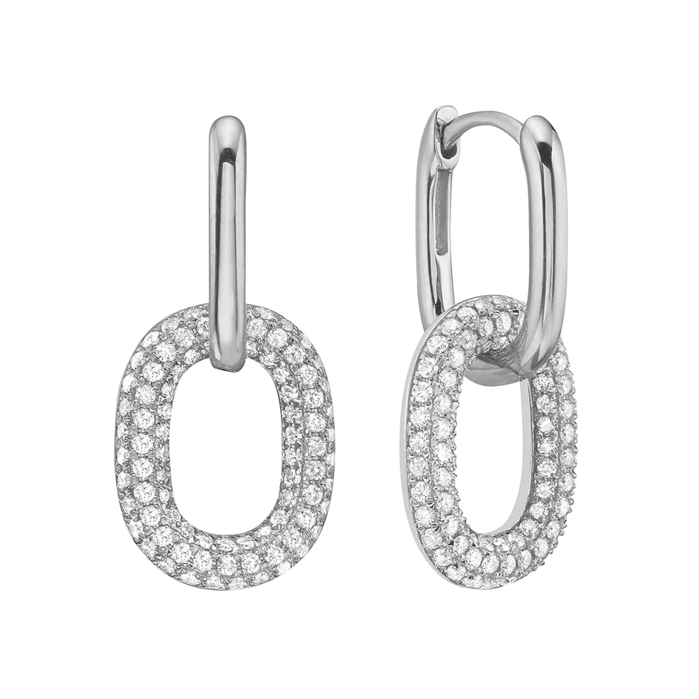14K White Gold Diamond Dangle Clip Earrings