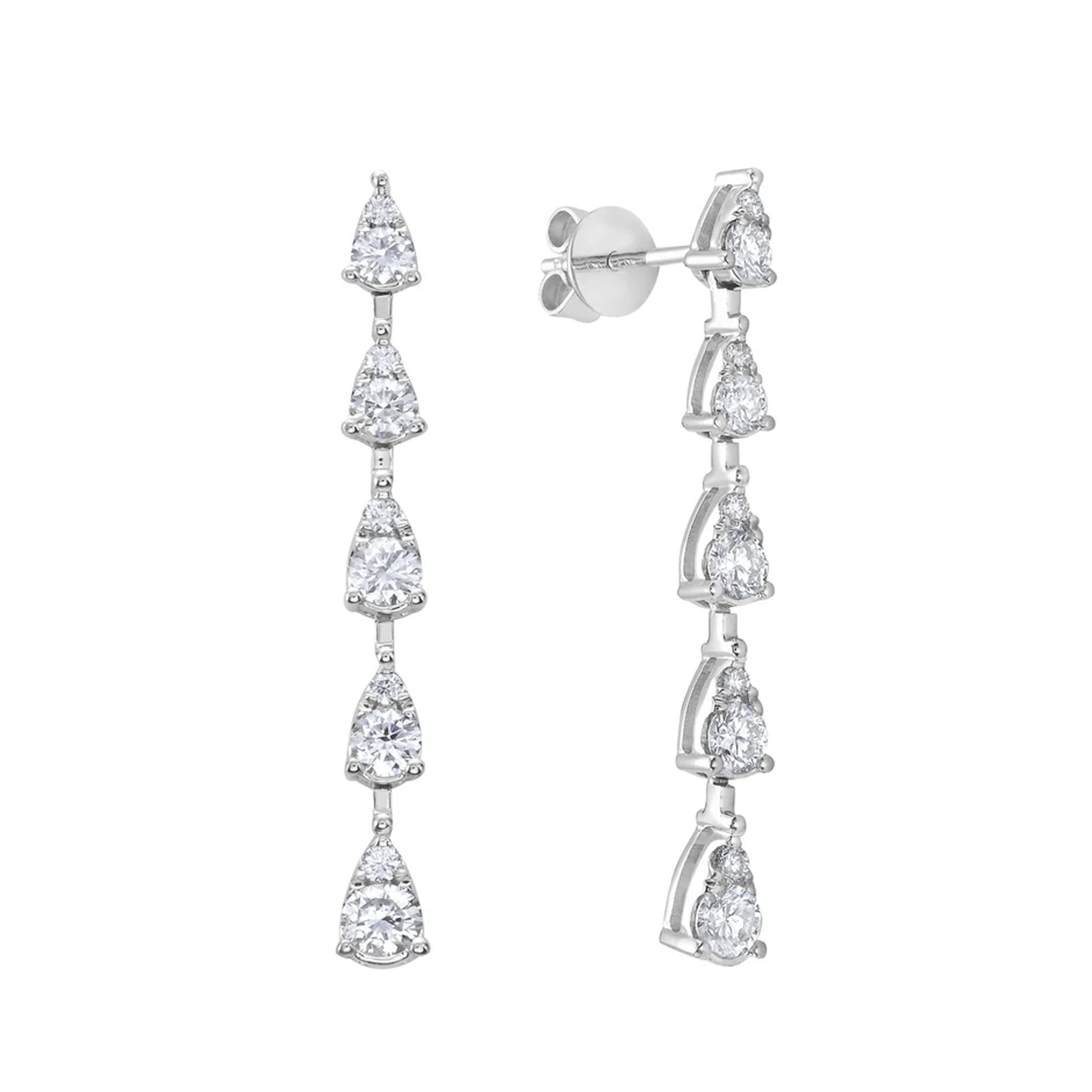 14K White Gold Teardrop Illusion Round Diamond Drop Earrings