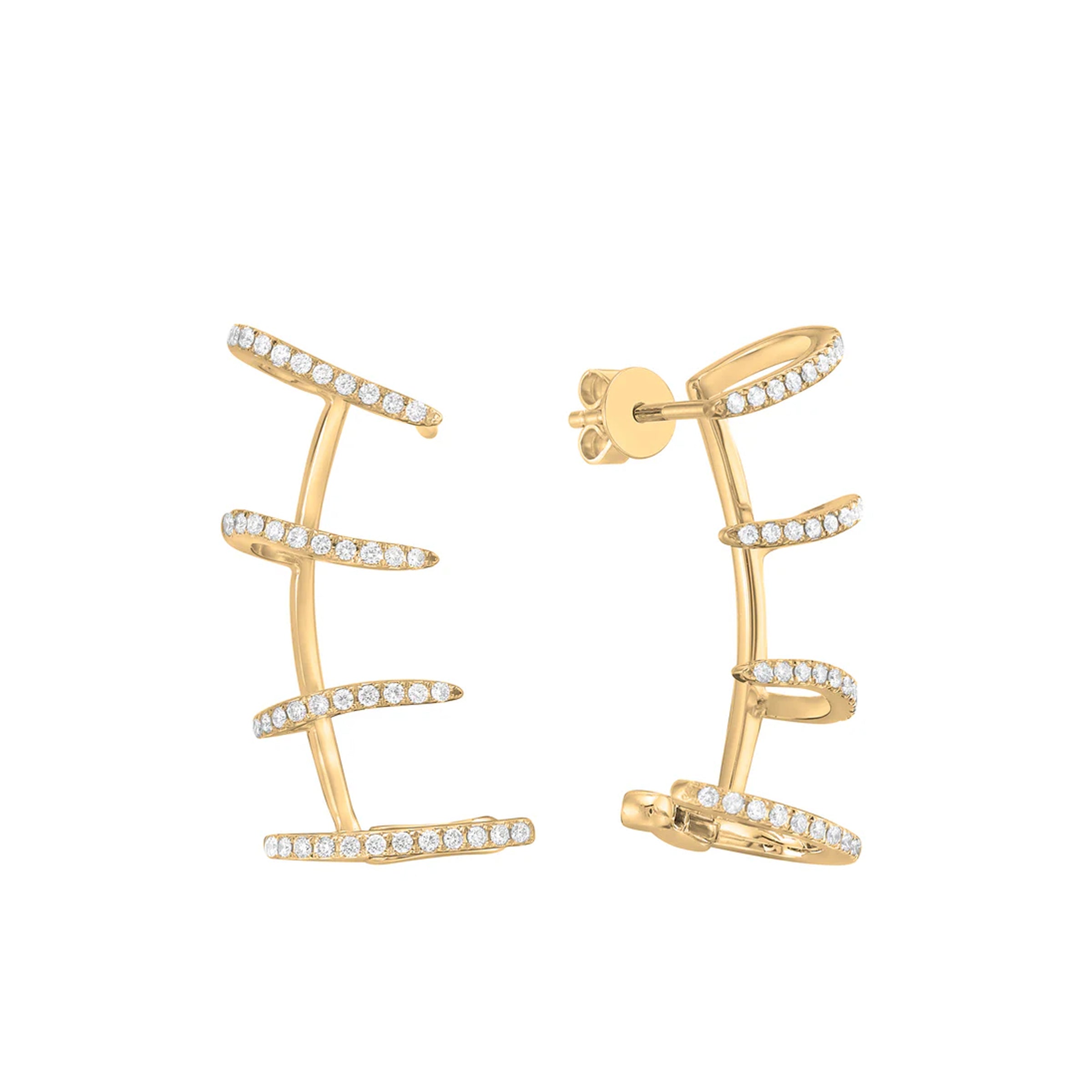 14K Yellow Gold Climber Cuff Diamond Earrings