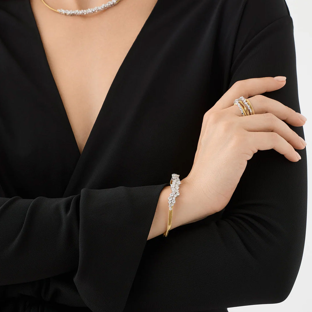 Marco Bicego 18K Yellow Gold Marrakech 3-Strand Ring with Double Diamond Row