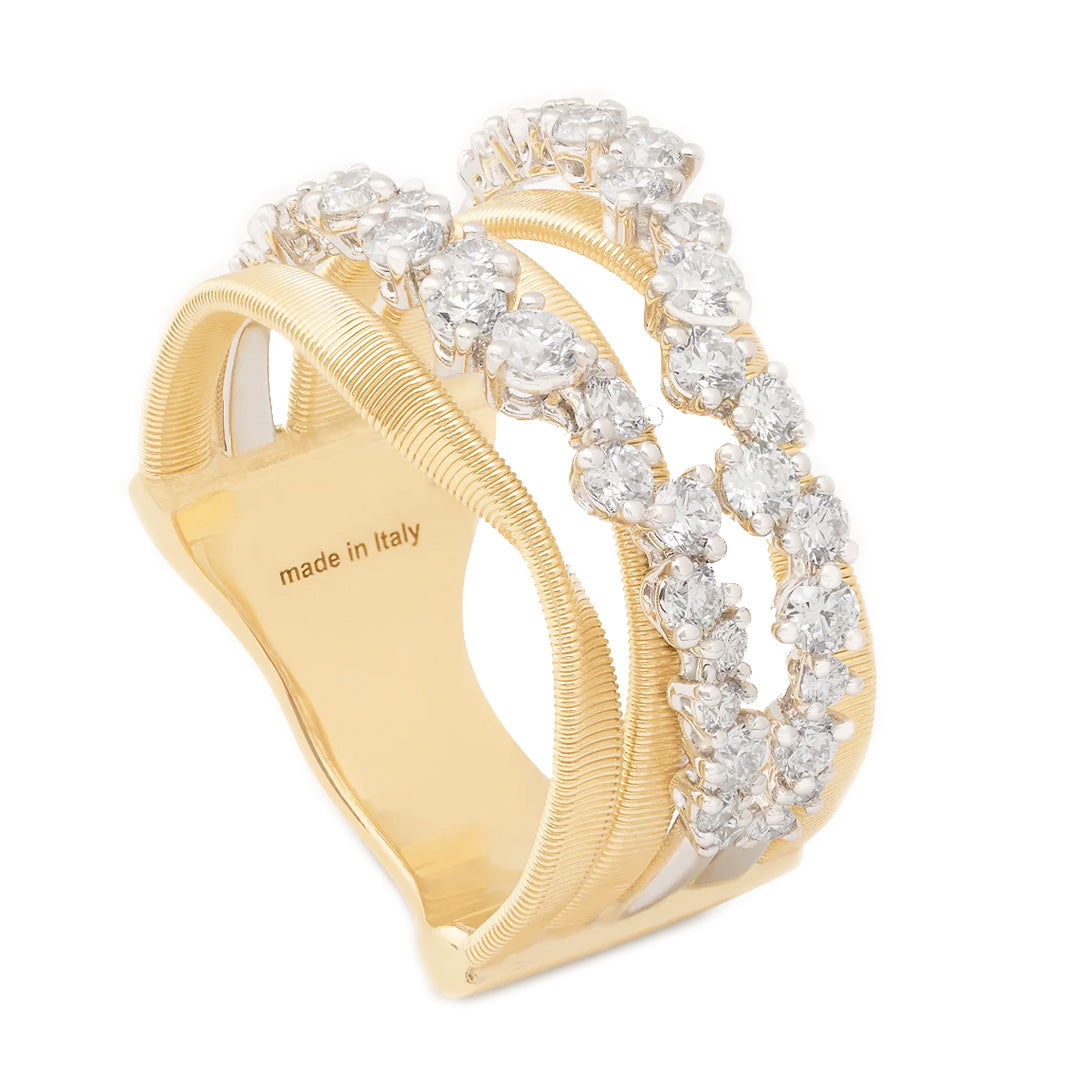 Marco Bicego 18K Yellow Gold Marrakech 3-Strand Ring with Double Diamond Row