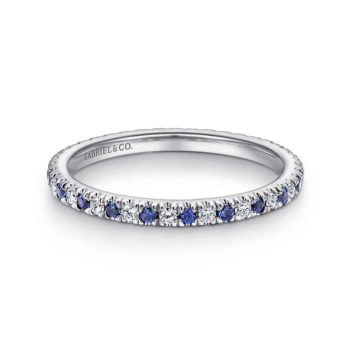 Gabriel & Co. Bari 14K White Gold French Pave Set Sapphire and Diamond Eternity Band - NAGI
