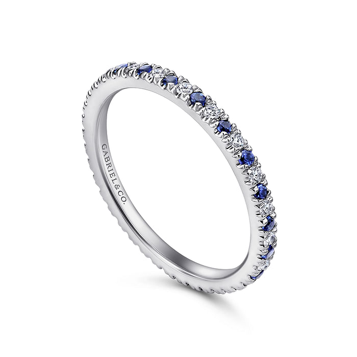 Gabriel & Co. Bari 14K White Gold French Pave Set Sapphire and Diamond Eternity Band - NAGI