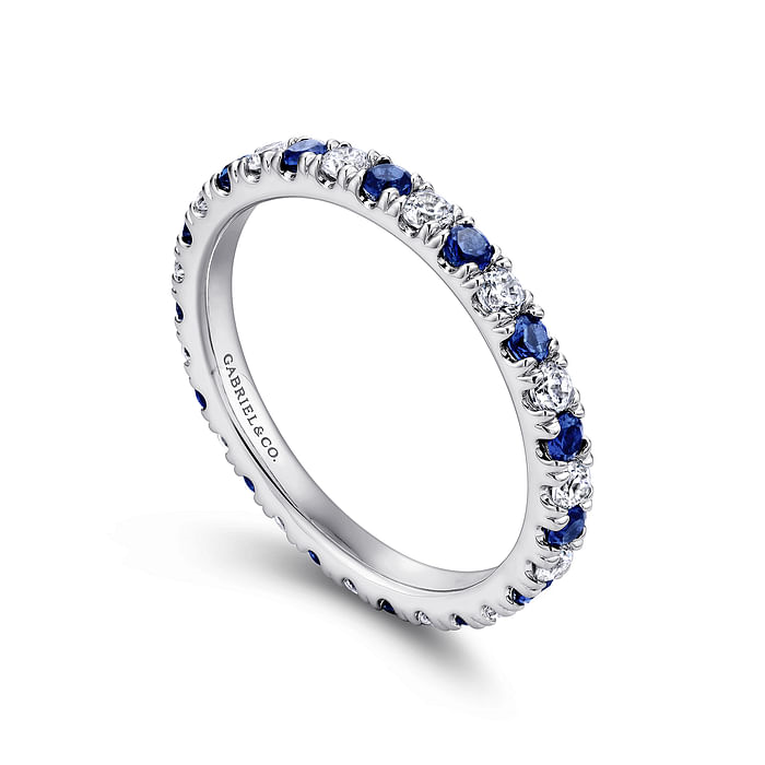 Gabriel & Co. Bari 14K White Gold French Pave Set Sapphire and Diamond Eternity Band - NAGI
