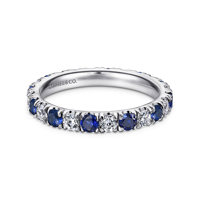 Gabriel & Co. Bari 14K White Gold French Pave Set Sapphire and Diamond Eternity Band - NAGI