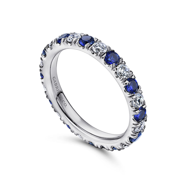 Gabriel & Co. Bari 14K White Gold French Pave Set Sapphire and Diamond Eternity Band - NAGI