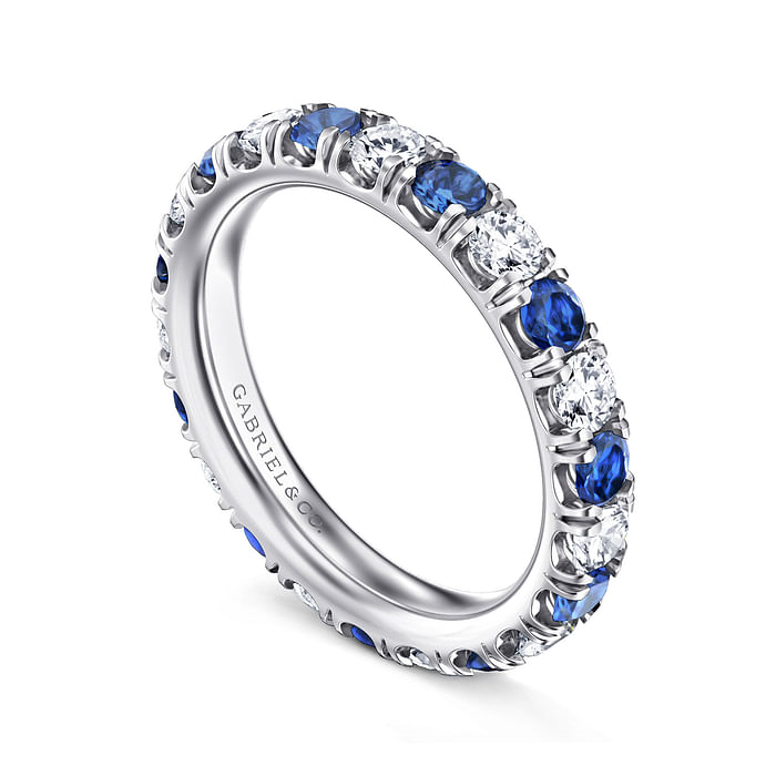 Gabriel & Co. Bari 14K White Gold French Pave Set Sapphire and Diamond Eternity Band - NAGI