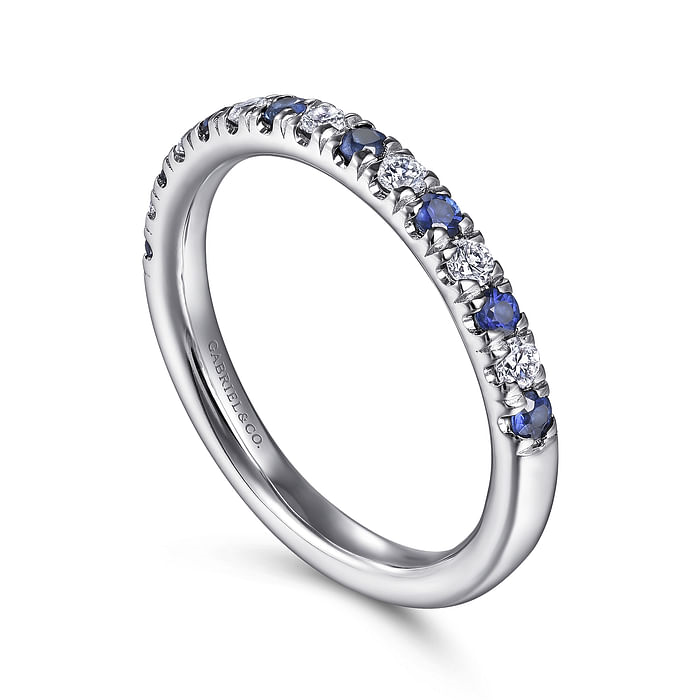 Gabriel & Co. 14K White Gold Bari Diamond and Sapphire Anniversary Band