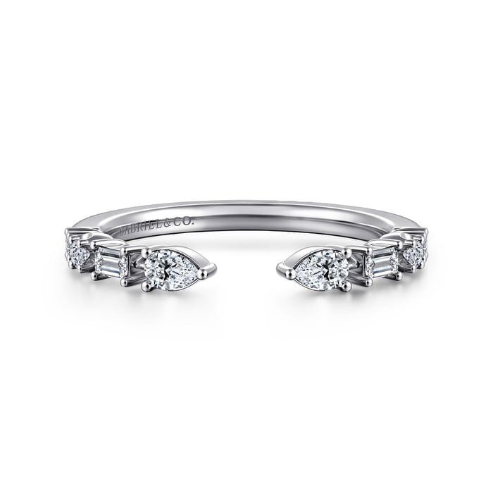 Gabriel & Co. 14K White Gold Baguette and Round Diamond Band - NAGI