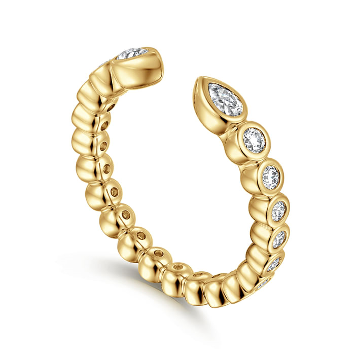 Gabriel & Co. 14K Yellow Gold Bezel Pear & Round Diamond Eternity Band - NAGI