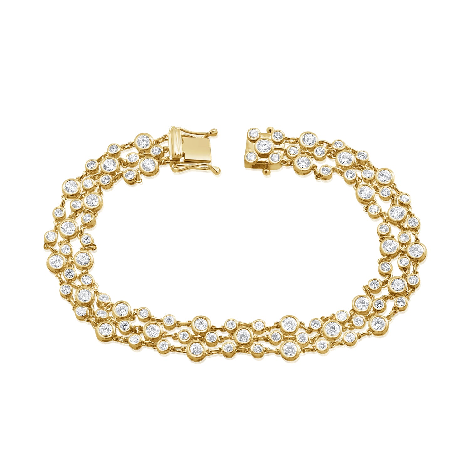 14K Yellow Gold 3-Row Chain & Bezel Set Bracelet