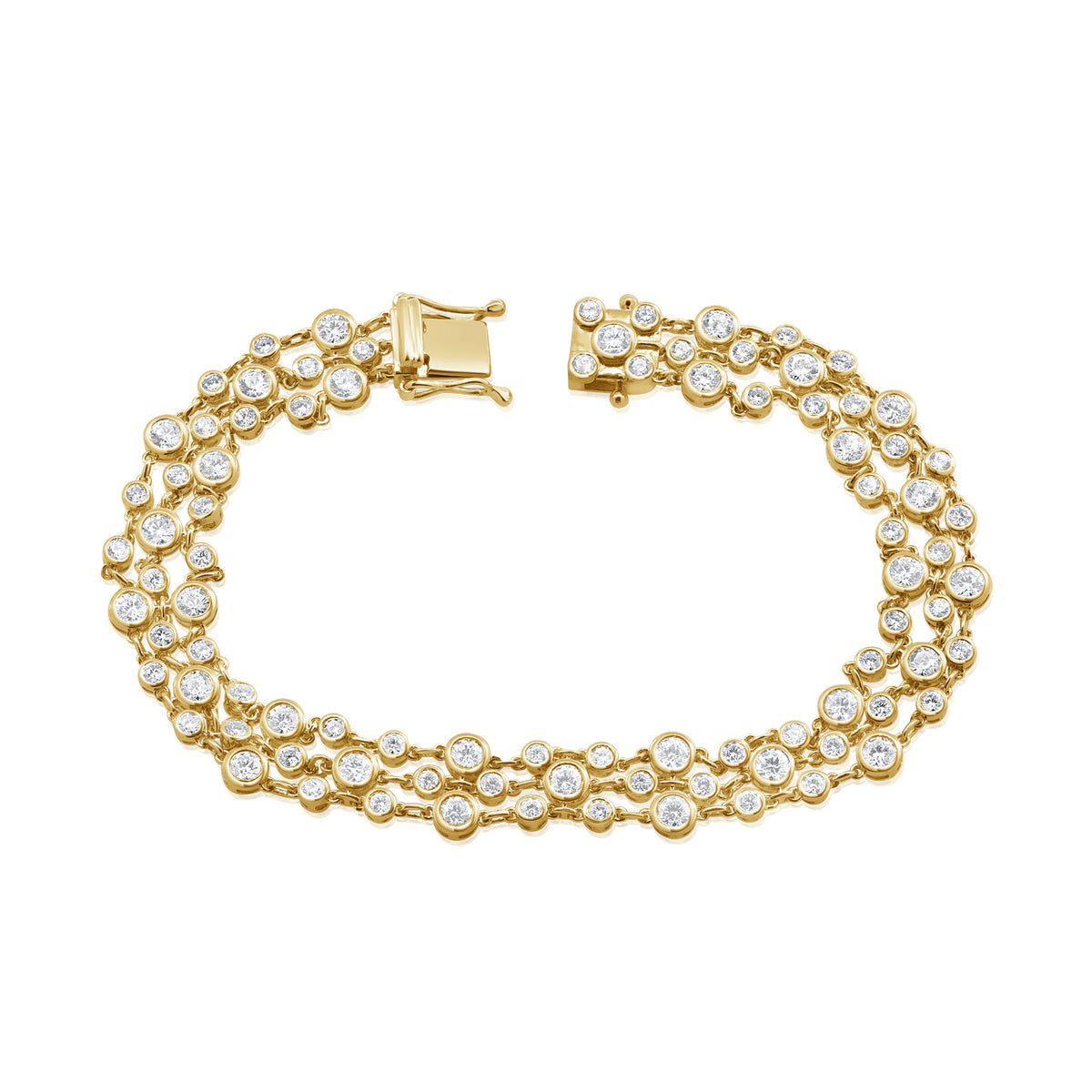 14K Yellow Gold 3-Row Chain & Bezel Set Bracelet