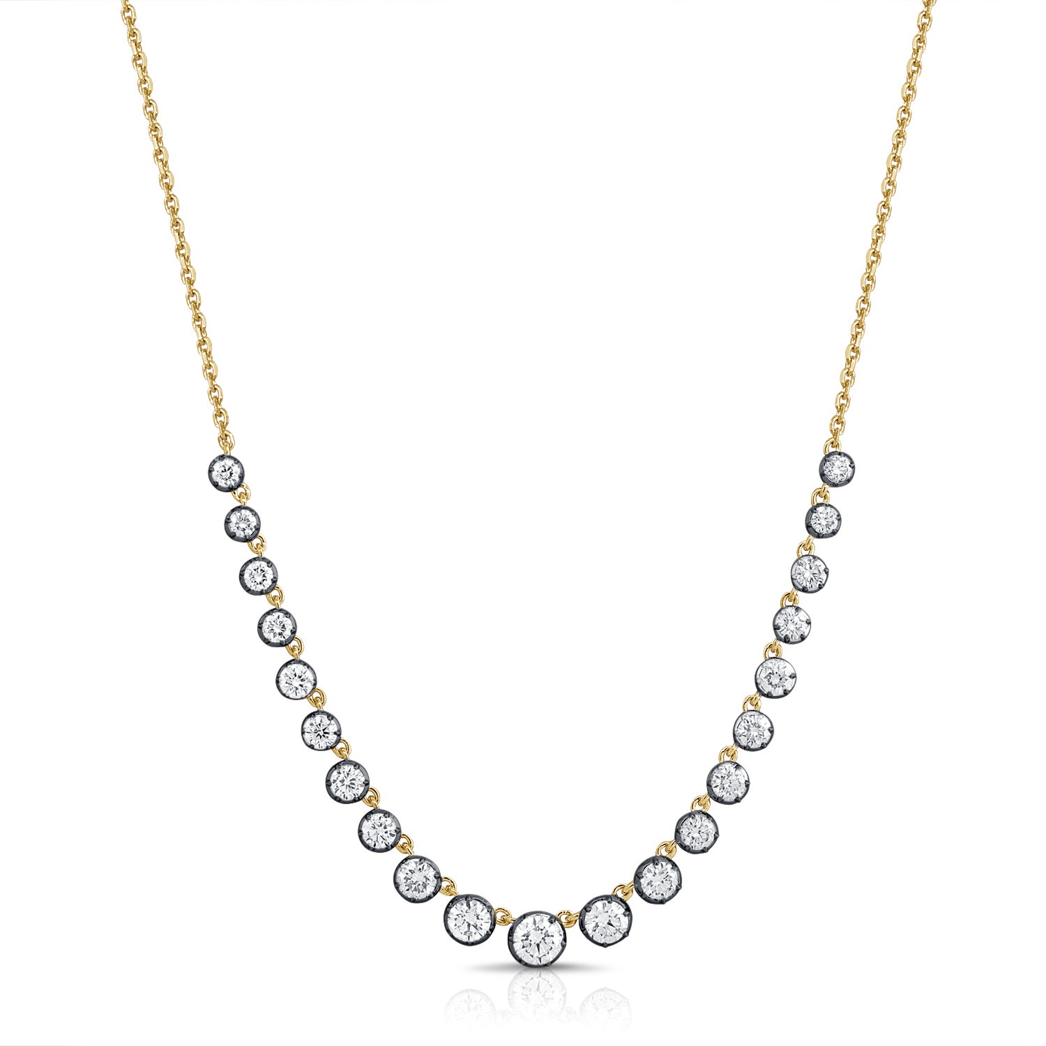14K Yellow Gold Graduating Diamond Necklace with Black Rhodium