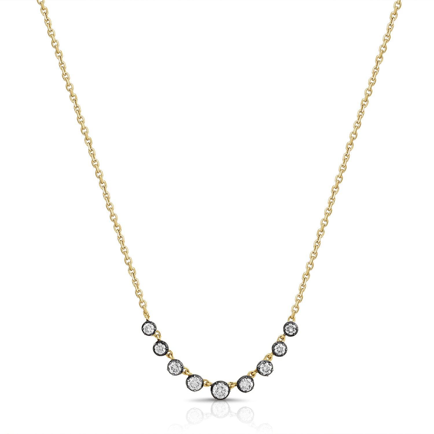 14K Yellow Gold Grduated Smile Diamond Necklace