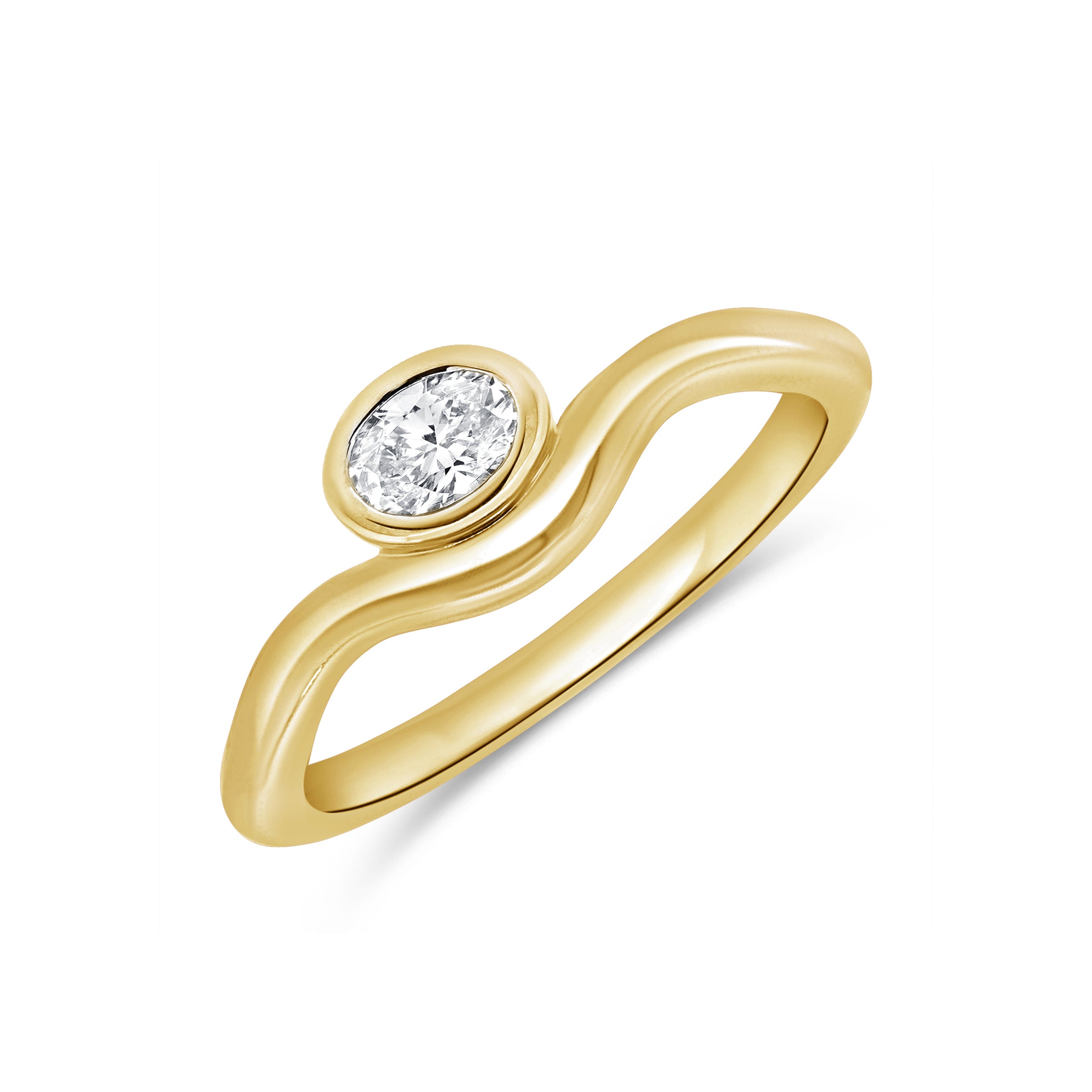 14K Yellow Gold Bezel Set Curved Diamond Ring - NAGI