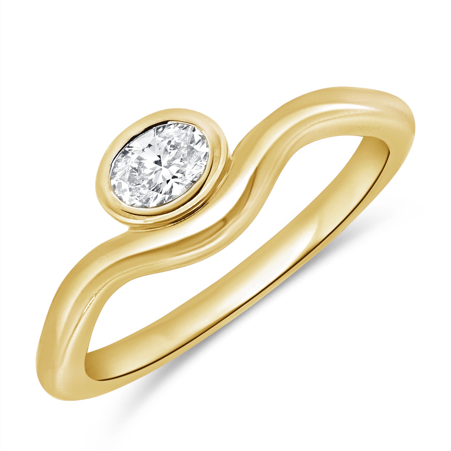 14K Yellow Gold Bezel Set Curved Diamond Ring