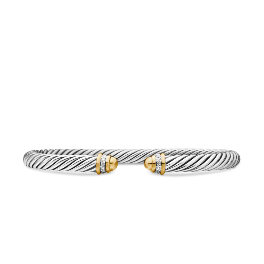 David Yurman Classic Cable Bracelet in Sterling Silver with 18K Yellow Gold, Gold Domes and Diamonds, 5mm - NAGI