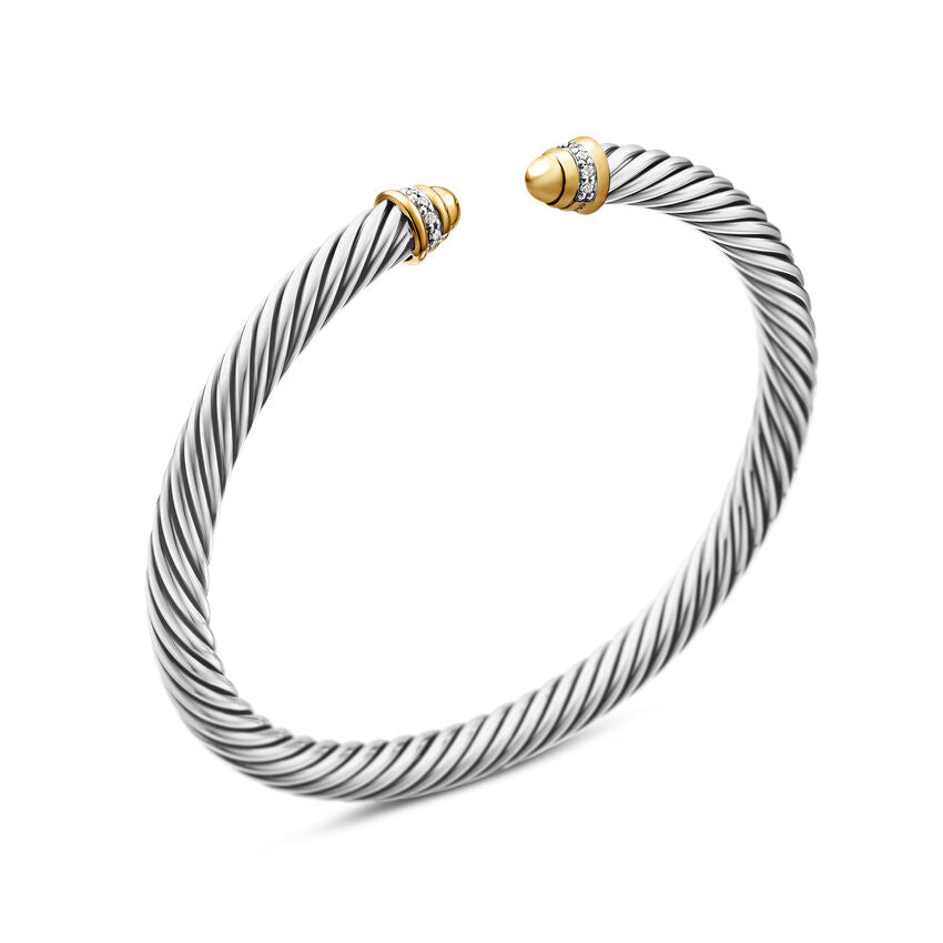 David Yurman Classic Cable Bracelet in Sterling Silver with 18K Yellow Gold, Gold Domes and Diamonds, 5mm - NAGI