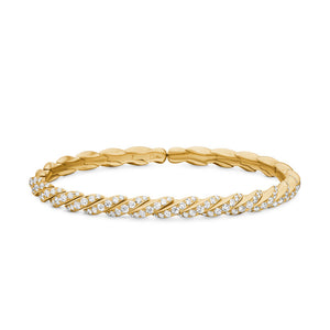 David Yurman Sculpted Cable Flex Bracelet in 18K Yellow Gold with Diamonds, 5mm