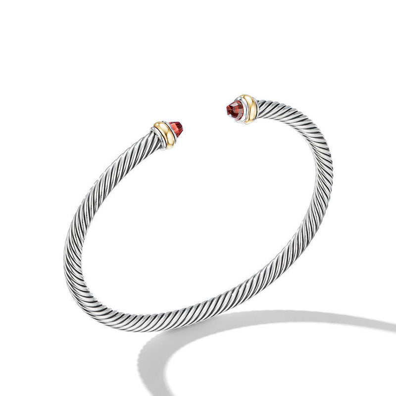 David Yurman Classic Cable Bracelet in Sterling Silver with 18K Yellow Gold and Garnets, 4mm