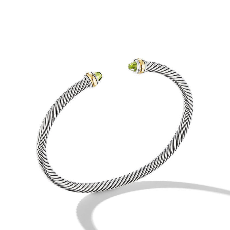David Yurman Classic Cable Bracelet in Sterling Silver with 18K Yellow Gold and Peridot, 4mm