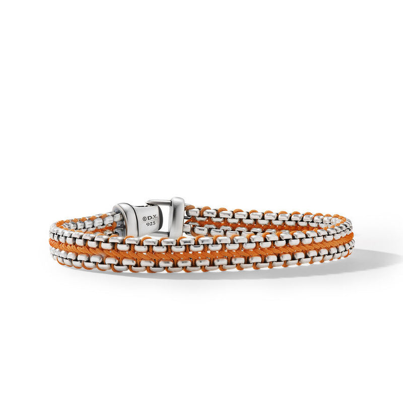 DY Gents Woven Box Chain Bracelet in Sterling Silver with Orange Nylon