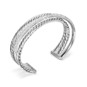 David Yurman Crossover Three Row Cuff Bracelet in Sterling Silver with Diamonds, 20mm