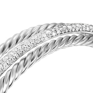 David Yurman Crossover Three Row Cuff Bracelet in Sterling Silver with Diamonds, 20mm