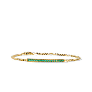David Yurman Petite Pave Bar Bracelet in 18K Yellow Gold with Emeralds, 1.7mm