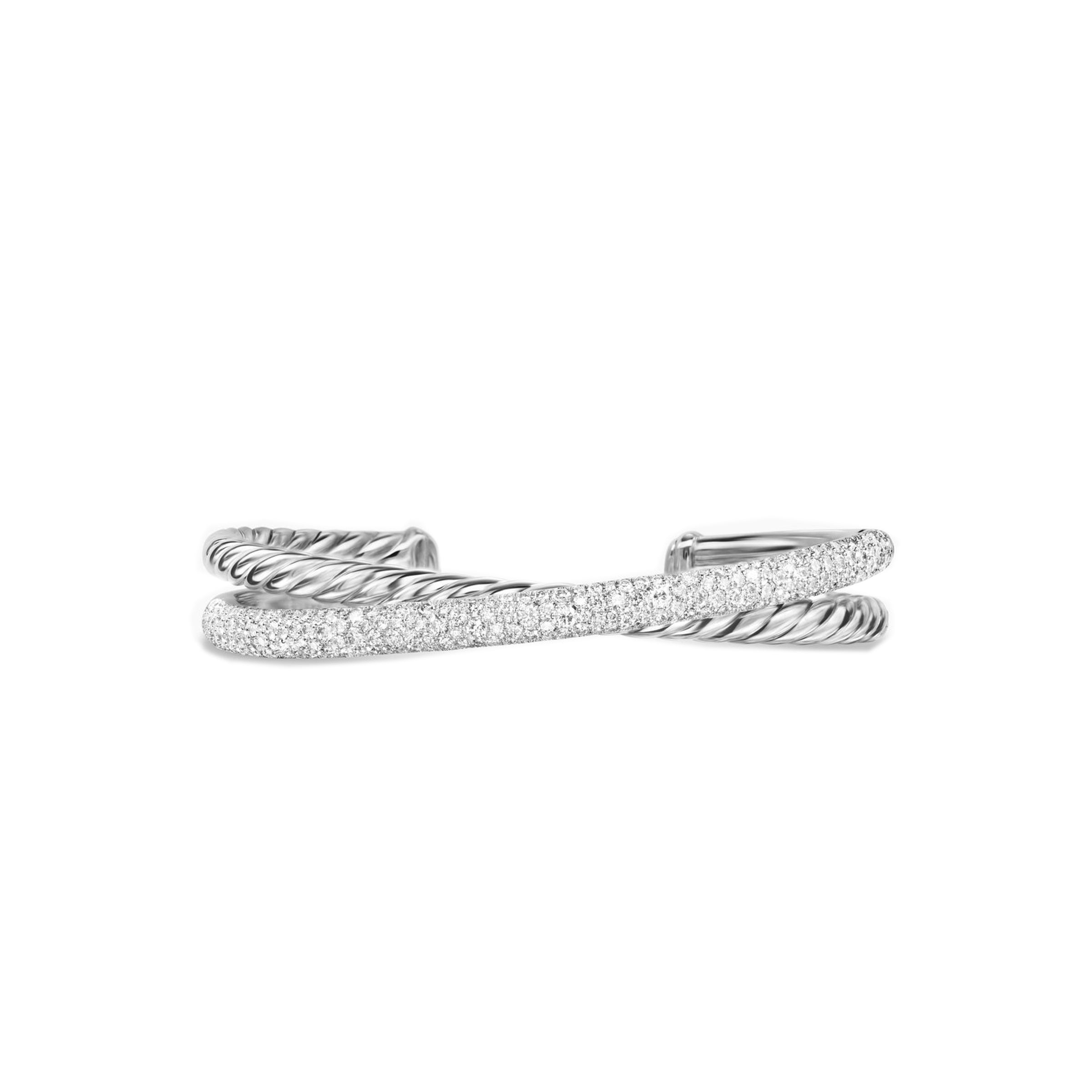 David Yurman Pave Diamond  Crossover Two Row Cuff Bracelet