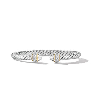 David Yurman Cable Bracelet in Sterling Silver with 18K Yellow Gold and Diamonds