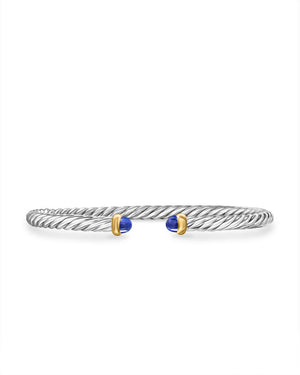 David Yurman Cable Flex Bracelet in Sterling Silver with 14K Yellow Gold and Lapis, 4mm