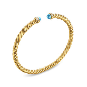 David Yurman Cablespira Flex® Bracelet in 18K Yellow Gold with Blue Topaz and Diamonds, 4mm