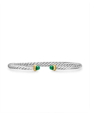 David Yurman Cable Flex Bracelet in Sterling Silver with 14K Yellow Gold and Green Onyx, 4mm