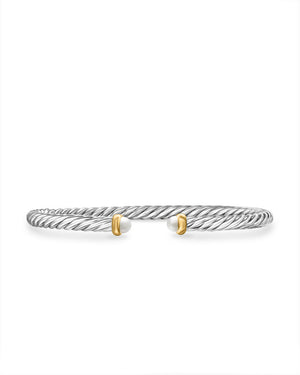 David Yurman Cable Flex Bracelet in Sterling Silver with 14K Yellow Gold and Pearl, 4mm