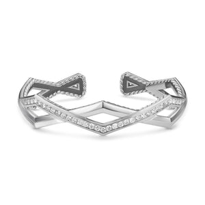 David Yurman Zig Zag Stax Two Row Cuff Bracelet in Sterling Silver with Diamonds, 13mm