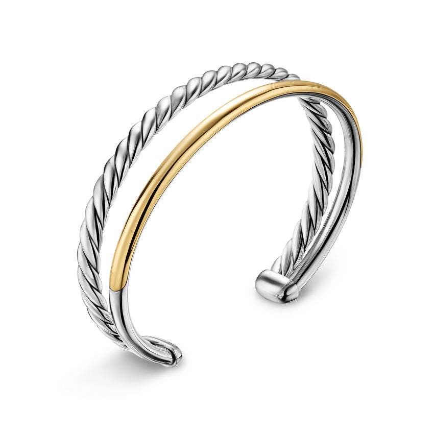 DY Mercer® Two Row Cuff Bracelet in Sterling Silver with 18K Yellow Gold, 8mm - NAGI