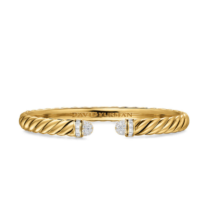 David Yurman Sculpted Cable Buckle Bracelet in 18K Yellow Gold with Diamonds, 6mm