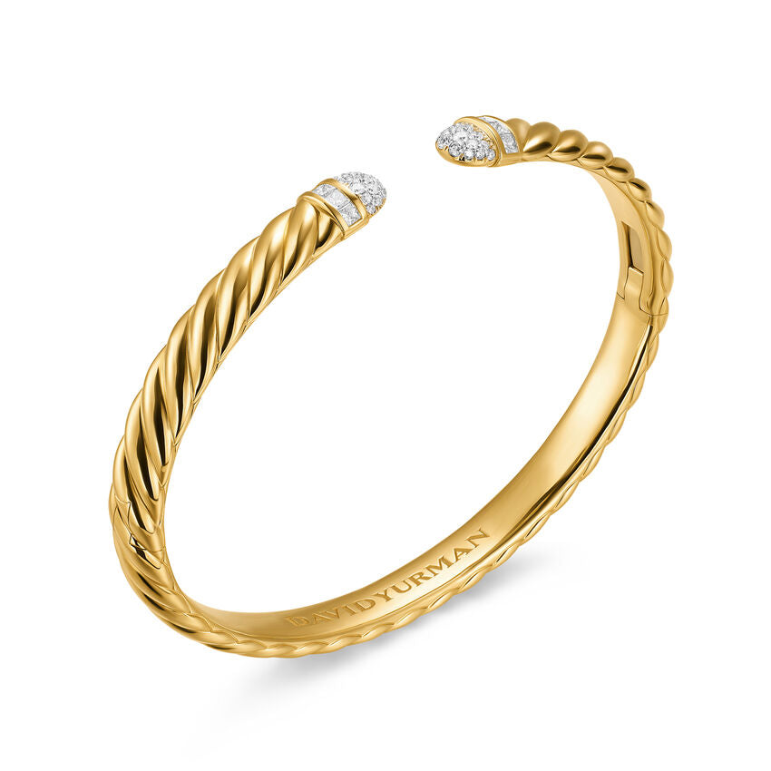 David Yurman Sculpted Cable Buckle Bracelet in 18K Yellow Gold with Diamonds, 6mm