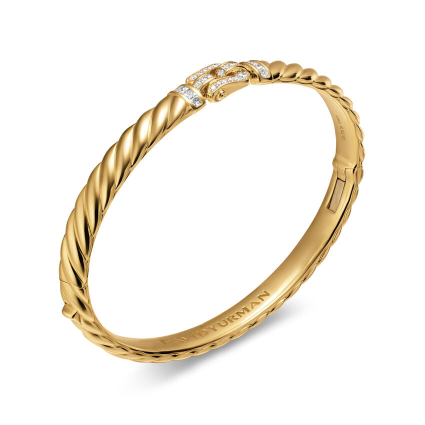 David Yurman Sculpted Cable Buckle Bracelet in 18K Yellow Gold with Diamonds, 6mm