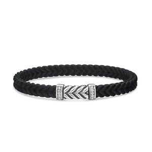 DY Gents Chevron Bracelet in Black Rubber with Diamonds and Sterling Silver, 6mm