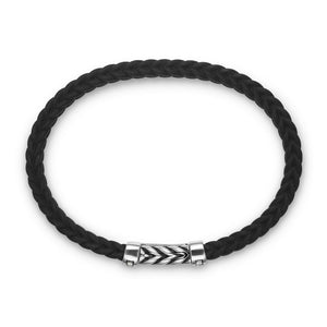 DY Gents Chevron Bracelet in Black Rubber with Diamonds and Sterling Silver, 6mm