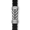 DY Gents Chevron Bracelet in Black Rubber with Diamonds and Sterling Silver, 6mm