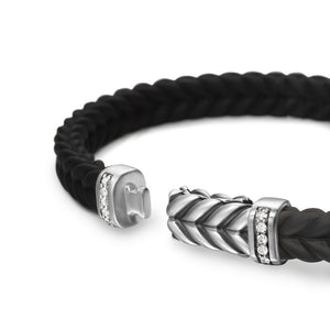 DY Gents Chevron Bracelet in Black Rubber with Diamonds and Sterling Silver, 6mm