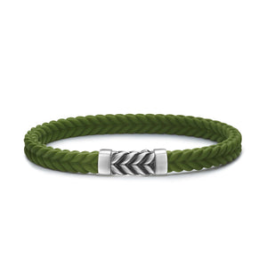 DY Gents Chevron Bracelet in Green Rubber with Sterling Silver, 6mm