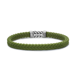 DY Gents Chevron Bracelet in Green Rubber with Sterling Silver, 6mm